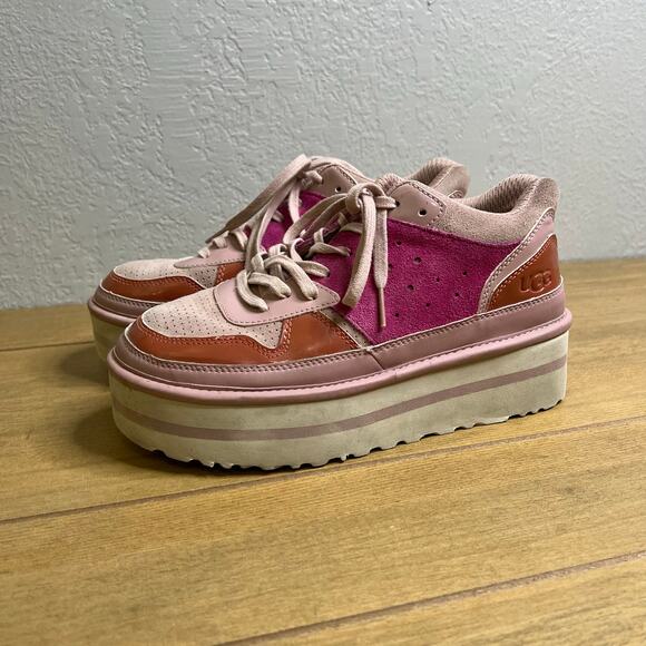 UGG Platform Sneakers Pink Suede Leather Chunky Womens Size 9 - Picture 15 of 16